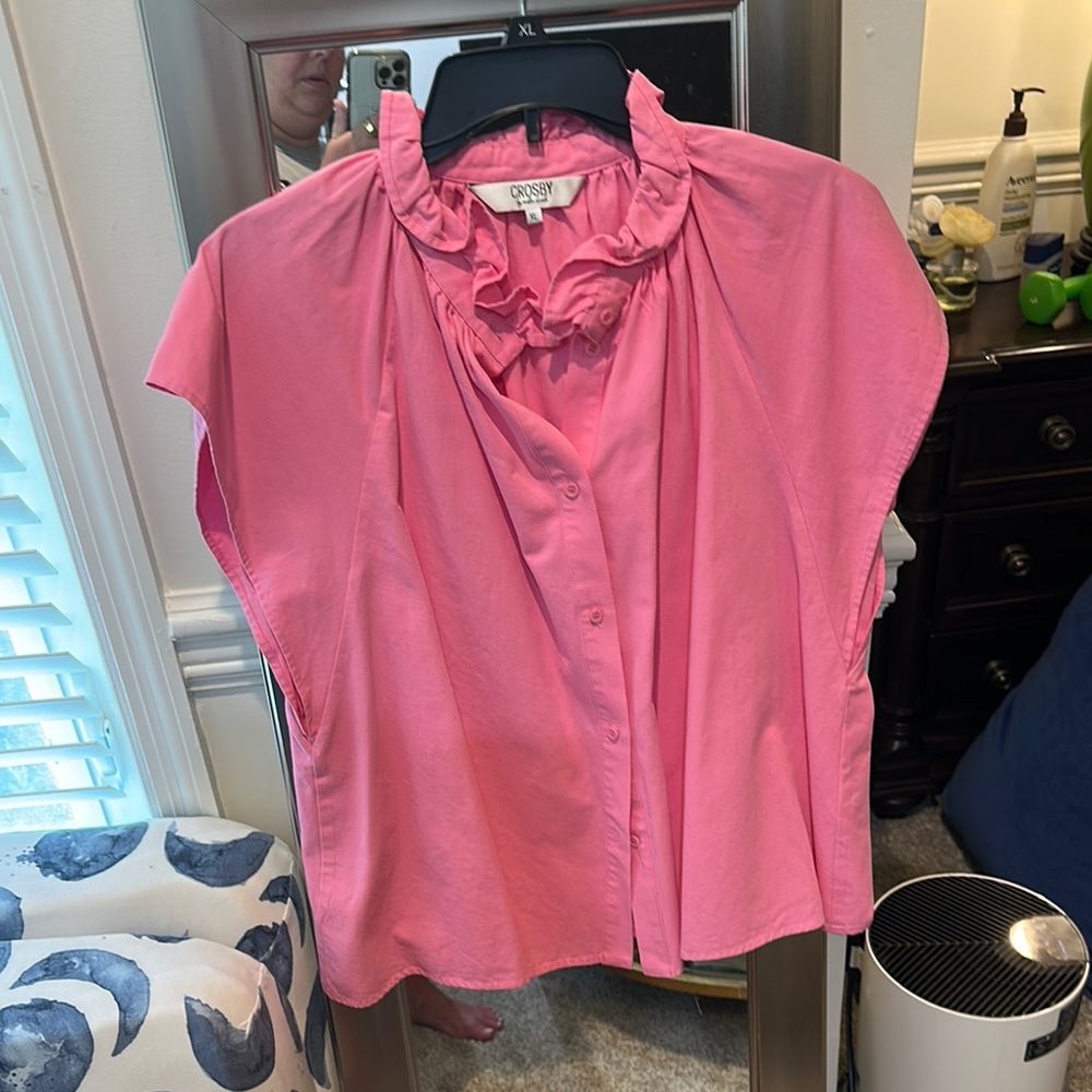 crosby Pink Ruffled Cap Sleeve Blouse